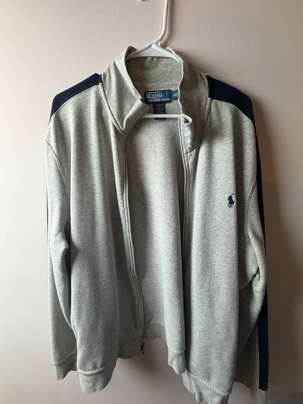 Polo Ralph Lauren Men’s XXL Gray Full Zip Track Jacket Navy Stripe Pony Logo